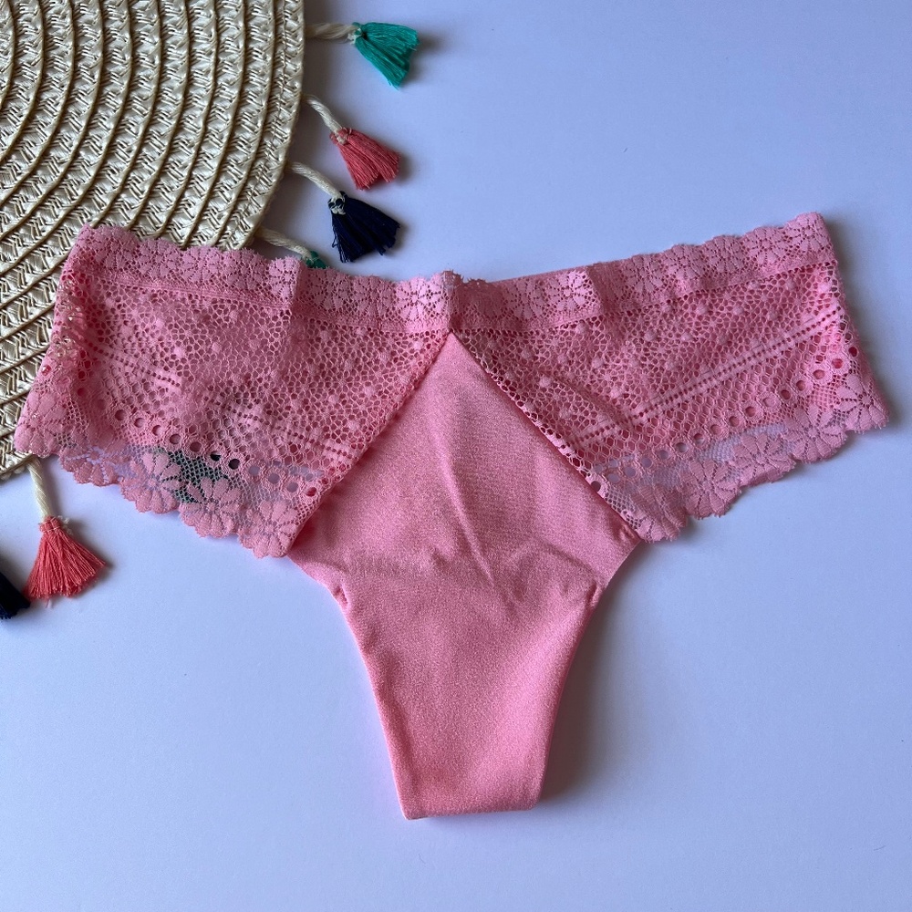 Victoria's Secret No-Show Daisy Lace Thong Panty Pink Hope XL NEW